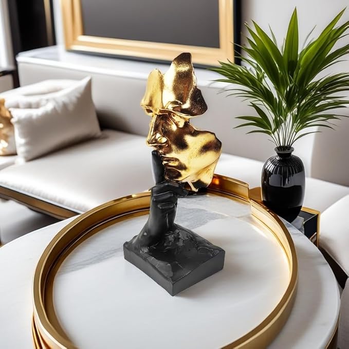 Thinker Statue-Silence is Gold-Abstract Art Figurine Decor - 12" H No Hear No See No Speak Modern Home Resin Sculptures Decorative Objects Decor for Home Office Bookshelf Desktop