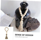 Rope Tassel Beads Wooden Pendant Hanging Ornament for Home Wall Door Decor Boho Style Beaded String Accent