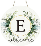 Monogram Letter E Wreaths for Front Door Wreath Wooden Welcome Sign for Front Door Decor Floral Family Last Name Initial House Warming Spring Summer Porch Rustic Wall Home Kitchen Boho Decorations