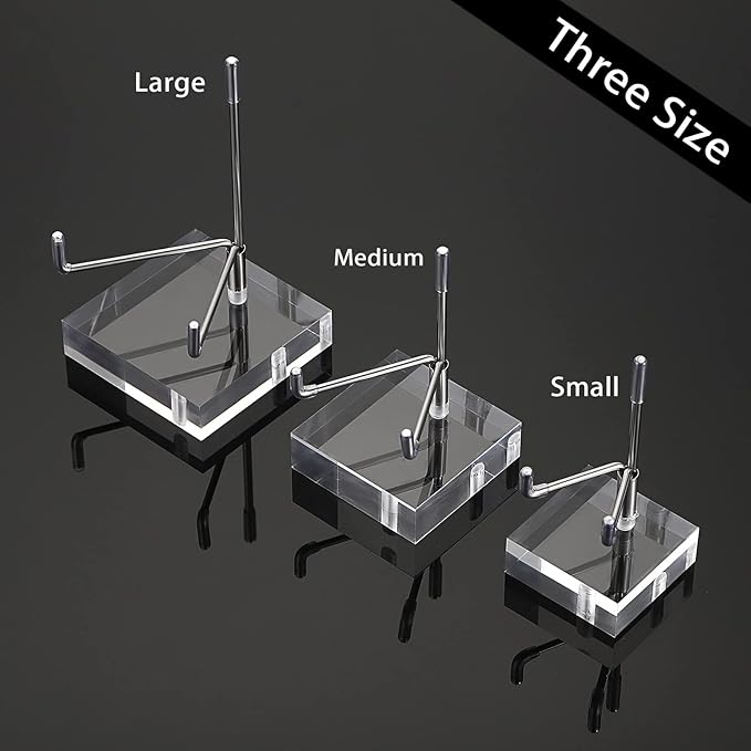 Hipiwe Adjustable Metal Arms Display Stand Easel with Acrylic Base Small Display Easel Holder for Fossil Coral Geodes Rock Mineral Agate Crystals Seashell and Small Collectibles, 2x2x3.1 inch