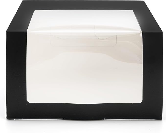 Peohud 25 Pack Black Gift Boxes with Window for Hat, Paper Hat Display Case, Fold Storage Containter Packing Boxes for Baseball Caps, Snapbacks, Trucker Cap, 7.8" x 7.8" x 4.8"