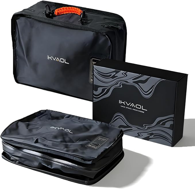 Vacuum Bags for Travel with Pump (Built-in), Vacuum Seal Bags for Clothing Travel to Save Space in Carry-On & Backpack, Reusable Compression Packing Cubes for Luggage & Suitcase (Black,2-Pack)