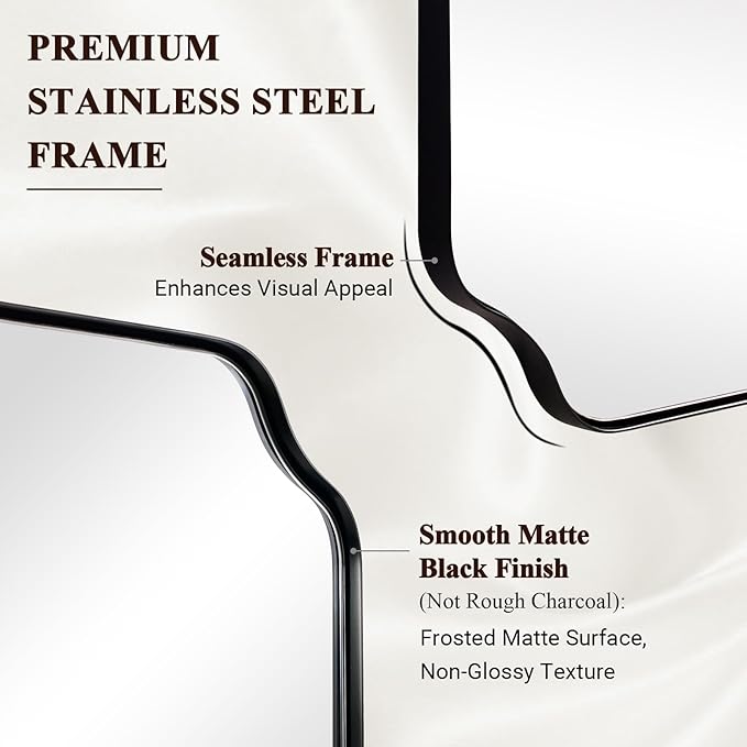 ANDY STAR Unique Rectangle Wall Mirror, 24"x32" Black Mirror, Modern Mirror with Aesthetic Scalloped Edge Design Ideal for Bathroom, Bedroom or Entryway, Thin Frame Deep 1’’