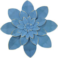 Ocean Blue Metal Flower Wall Art Decor, 9.5" Rustic Modern Floral Sculpture, Distressed Hanging Home Decoration Accent Artworks for Indoor Bedroom Living Room Office Outdoor Garden Patio