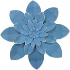 Ocean Blue Metal Flower Wall Art Decor, 9.5" Rustic Modern Floral Sculpture, Distressed Hanging Home Decoration Accent Artworks for Indoor Bedroom Living Room Office Outdoor Garden Patio