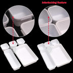 42 Pack Interlocking Desk Drawer Organizer Tray Dividers Plastic Shallow Narrow Drawers Organizers Separators Storage Bins Container for Kitchen Bathroom Makeup Office Vanity Dresser White