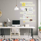 Vuzvuv 8 pcs Bulletin Board Bar Strips with 50 Pushpins & 10 Wooden Clip pins，Self Adhesive Cork Board for Wall，Felt Pin Board for School，Office Decor(Cream White)