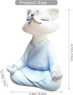 ‌Serene Zen Resin Buddha White Fox Statue - Zen Yoga Figurine & Meditation Sculpture for Office Desk, Bookshelf, Home Decor & Garden. Feng Shui Statue for Women, Plants & Yoga Lovers.