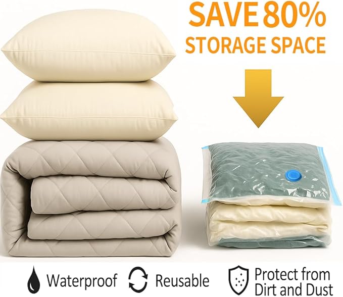 Vacuum Bags for Travel with Pump,8 Pack Vacuum Storage Bags for Bedding and Clothing,Space Saver Bags for Travel and Home(with Hand Pump, Medium 50 * 70)