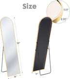 DUMOS 59"x16" Arched Full Length Mirror with Stand, Floor Standing Aluminum Frame, Shatter-Proof Nano Glass for Bedroom, Living Room, Cloakroom – Modern Simple Home DecorHanging or Leaning,Gold