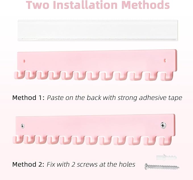 Acrylic Necklace Holder 4 Pack Wall Mounted Necklace Organizer Hanging Jewelry Organizer with 12 Hooks for Necklaces, Bracelets, Rings and Bangles Display Pink