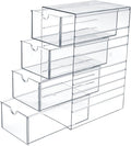 Hipiwe Plastic Drawer Organizer Clear Hair Accessories Organizer Box with 4 Pull Out Drawer Compact Storage Box for Cabinet Vanity Bathroom Pantry Office or Closet Organization