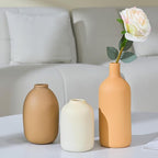 Ceramic Vase Set of 3,Neutral Modern Vases for Bouquet Pampas Grass Dried Fresh Flowers,Rustic Home Decor for Living Room,Bedroom Entryway(Beige)