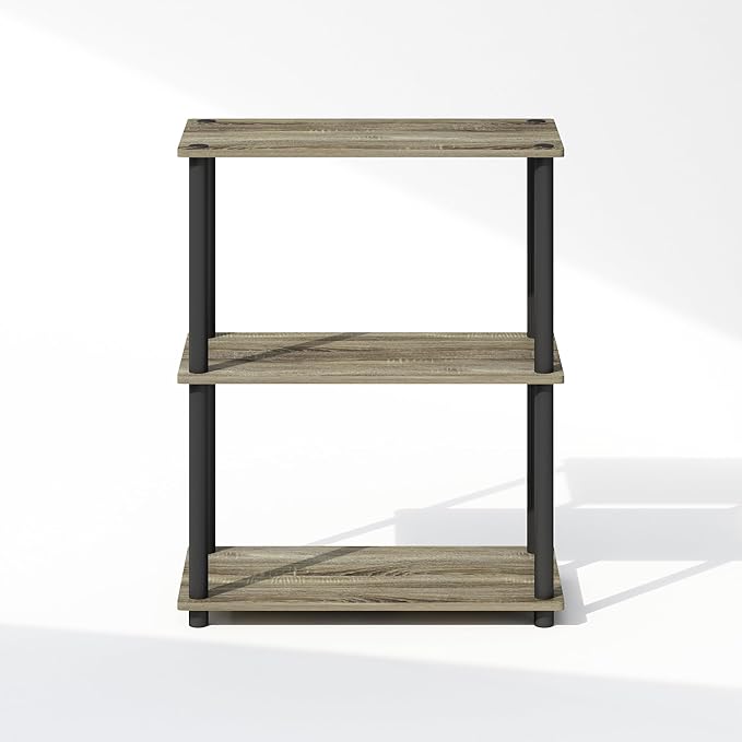 Furinno Turn-N-Tube Book Shelf, 3-Tier Bookshelf, Bookcase with Multipurpose Compact Display Rack, 11.6 x 23.6 x 29.6, for Living Room, Bedroom, Home Office, French Oak/Black
