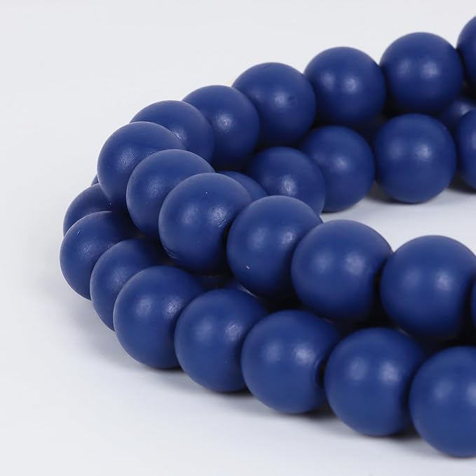 58in Wood Bead Garland with Tassels, Farmhouse Rustic Country Decor Prayer Boho Wall Hanging Decoration (Navy Blue)