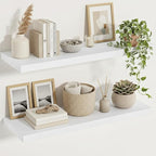 Vivelove White Floating Shelves 12 Inches Deep, [Wood Grain Texture] 36x12 Floating Shelves for Wall with Invisible Brackets, Room Shelves for Living Room Bedroom Kitchen Office, Set of 2