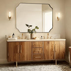 ANDY STAR 36"x48" Large Gold Mirror, Brushed Brass Rectangle Bathroom Mirror, Scalloped Vanity Mirror in Anti-Rust Stainless Steel 1’’ Frame, Unique Notched Corner Mirror, Ideal for Home Remodel