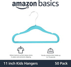 Amazon Basics Kids Velvet, Non-Slip Clothes Hangers for Infant and Toddler, 11.6 inches (for Baby Clothes), 50 Count, Blue (Pack of 4)