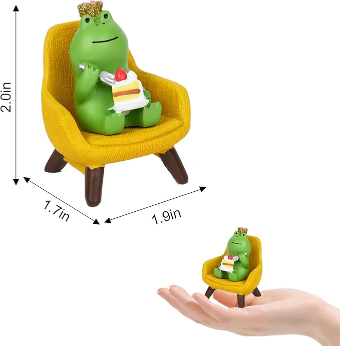 Miniature Frog Figurine - Desk Decor & Garden Statue, Cute Resin Frog Figure - Funny Decor for Home & Office, Ideal Gift (Yellow Cake)