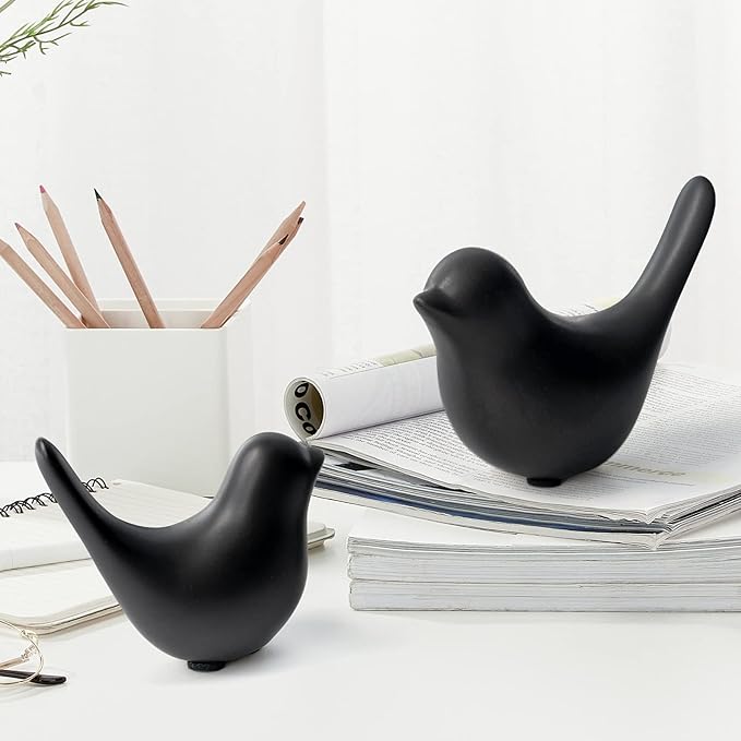 Notakia Small Birds Statues Home Decor Modern Style Decorative Ornaments for Living Room Decor, Bedroom, Office Desktop, Cabinets (Black 2Pcs Birds)