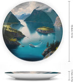 Decorative Plates for Home Decor, Fjords Mountain Lake & Ship Landscape Decor Tray for Table Display, Ceramic Dinner Plate w/Stand, Living Room Dining Room Decor, Housewarming Gifts, 6 Inch