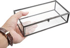 Hipiwe Glass Keepsakes Display Box with Lid - Decorative Black Glass Box Clear Rectangle Storage for Trinket Perfume Cards Gift