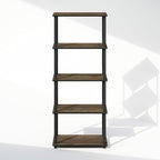 Furinno Turn-N-Tube Book Shelf, 5-Tier Bookshelf, Bookcase with Multipurpose Compact Display Rack, 11.6 x 23.6 x 57.4, for Living Room, Bedroom, Home Office, Columbia Walnut/Black