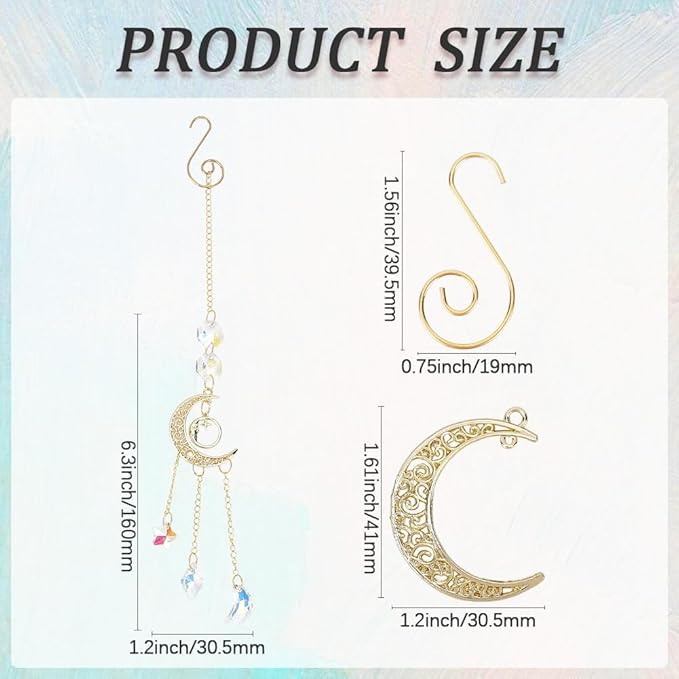 SUNNYCLUE 1 Box DIY 8 Sets Sun Catchers Kit Moon Suncatchers Gold Star Crescent Hanging Prism Suncatcher with Crystal Rainbow Maker for Windows Indoor Outdoor Home Garden Party Wedding Decor Gifts