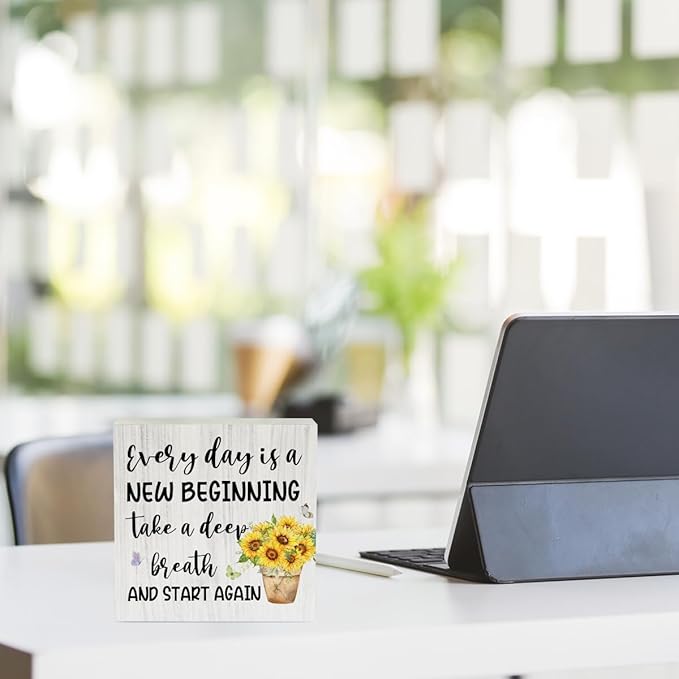 Sunflower Decorations Sunflower Desk Accessories Motivational Desk Decor Summer Decorations Wooden Box Sign for Home Office Farmhouse Table Shelf