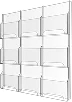 Acrylic Brochure Pamphlet Holder, 9 Magazine Holders, Clear Brochure Display Stand Wall Mount, Trifold Flyer Rack, Literature Storage Rack for Home, Offices, Waiting Room