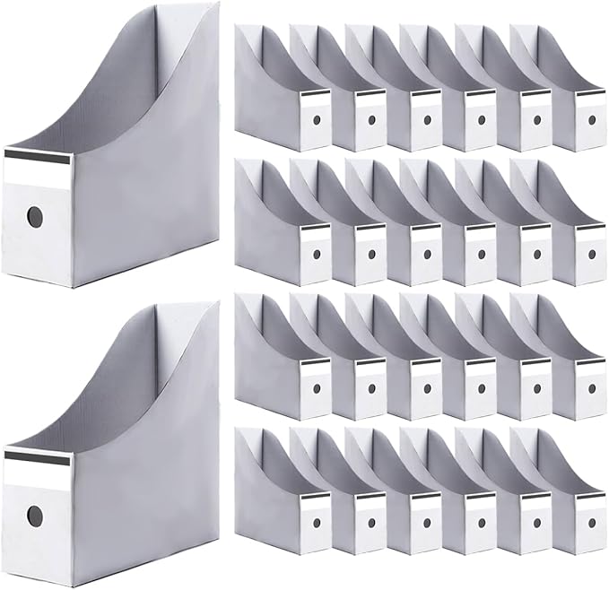 24 Pcs Cardboard Magazine File Holders Organizer Box Magazine Holder Sturdy Book Magazine Paper Organizer Storage Folder Holder for Home, Office, Desk and Shelves Supplies(White)