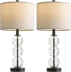 Oneach 25" Glass Table Lamps Set of 2, Black Modern Table Lamps with USB Ports for Living Room, Linen Shade Bedside Lamps for Bedroom, Nightstand, Side Table (Bulbs not Included)