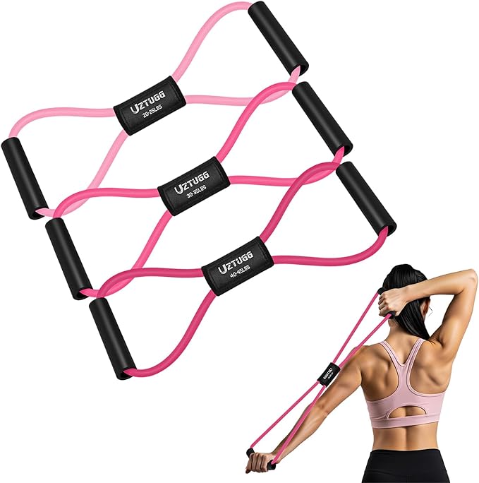 Figure 8 Resistance Bands for Arm, Back, 3 Level Latex Heavy Exercise Bands with Handles for Strength Training, Full Body Workout, Physical Therapy, Pilates, Yoga, Home Gym Equipment for Women