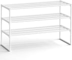 SONGMICS Shoe Rack, 3-Tier Shoe Organizer, Metal Storage Shelf, Upright or Upside Down, for 16-20 Pairs, Stackable, for Entryway, 11.8 x 36.2 x 21.7 Inches, Pearl White ULSA303W03