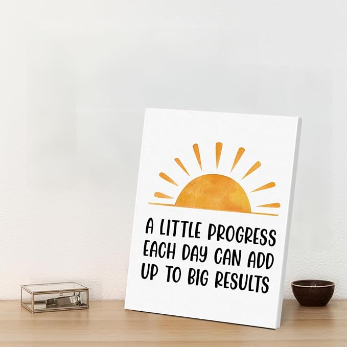 Inspirational Office Wall Art Decor, Motivational Add Up to Big Results Positive Quote Daily Affirmations Artwork Posters for Home Office Gym Classroom Decorations (11.5 X 15 Inches, Framed)