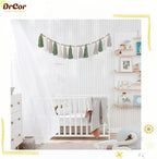 DrCor Sage Green Tassel Garland – Boho Classroom Decor, Bulletin Board Decorations, Nursery Wall Hanging, Neutral Kids Room Decor, Baby Shower, Back to School Banner