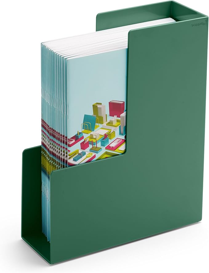 Poppin Magazine Holder - Durable Hard Plastic Magazine and File Organizer, Lacquer-Like Finish, Desk Organizer, Multiple Colors Available (Sage)