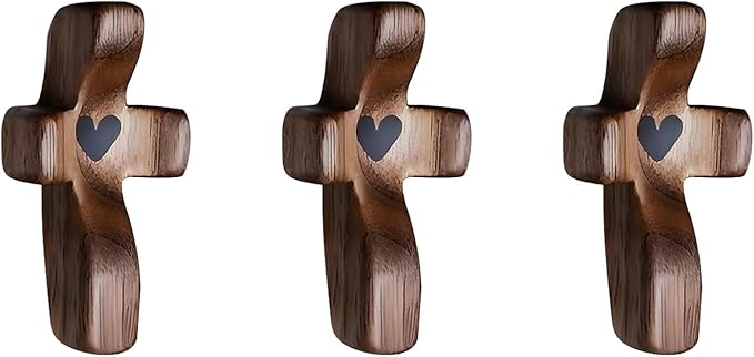 Wooden Cross Fidget Wood Prayer Pocket Cross My Heart Encouragement Gift for Children and Adults(Black 3pcs)