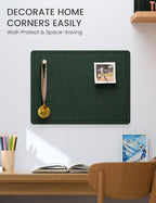 Fluxynara Bulletin Board, 23.6" x 17.5" Cork Board Alternative with 12 Safe Removable Adhesive Tabs, Foldable Felt Pin Board for Home Office, Classroom, Bedroom,Entryway for Walls—Pine Green
