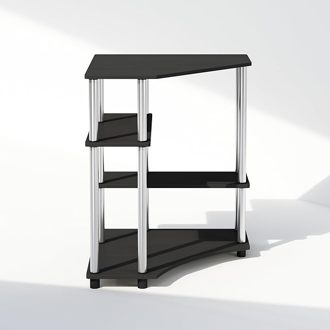 Furinno Turn-N-Tube Storage Shelves, 4-Tier Corner Shelf, Toolless Assembly Display Rack, Corner Bookshelf for Small Space, for Organization and Storage, Living Room, Home Office, Americano