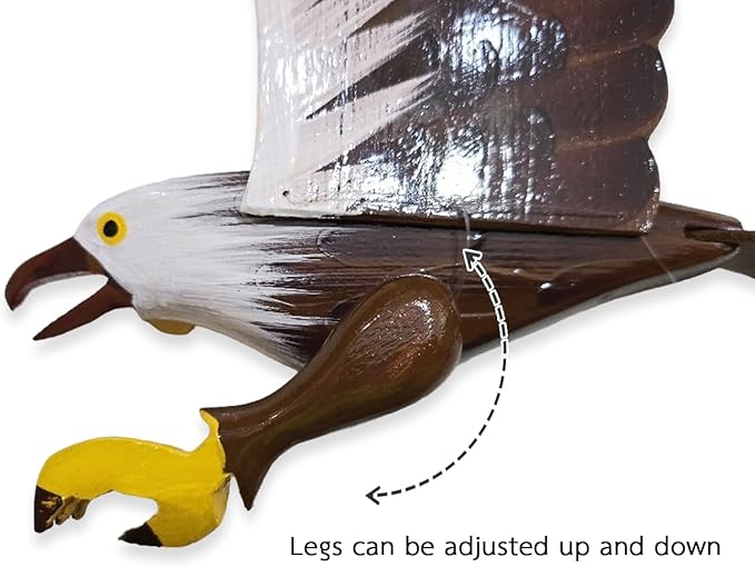 WitnyStore Wooden Bird Mobile 25" Brown Flying Eagle Hand Made Painted Wood Flapping Wing Birds Hanging Ceiling Decor Wind Chimes Handcrafted Art Animal Decorative Collectibles Décor Gifts Souvenirs