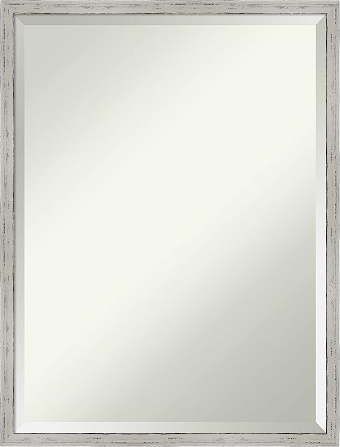 Amanti Art White Wall Mirror 25x19 Shiplap White Narrow Rectangle Bathroom Mirror for Wall Decor Living Room, Medium Cottage Wood Frame, Hangs Horizonally and Vertically, Bathroom Decor, Beveled Edge