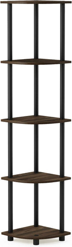 Furinno TURN-N-TUBE Corner Shelf, 5-Tier Corner Bookshelf, Open Storage Shelves, for Organization and Storage, Living Room, Home Office, Garage, Bedroom, Columbia Walnut