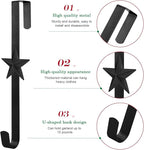 Wreath Hangers for Front Door,15" Sturdy Metal Wreath Doors Hangers,Over The Door Hooks for Front Porch Decor,Garland Hooks Holders for Halloween Christmas Decorations (Black Star, 4 Pack)