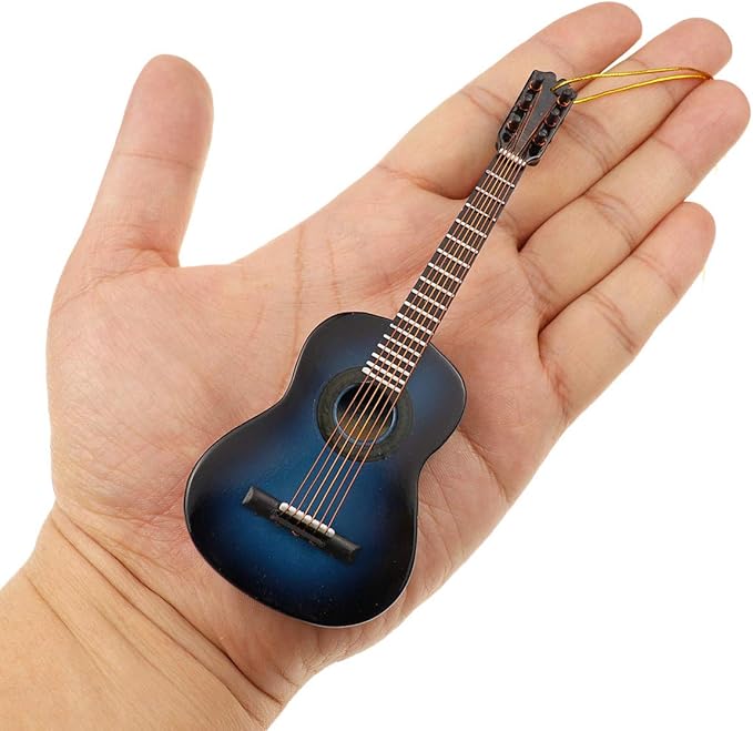 Wooden String Miniature Guitar Hanging Ornament Mini Musical Instrument Replica Holiday Tree Home Decoration Display Ornament (5.12" Classic Guitar)