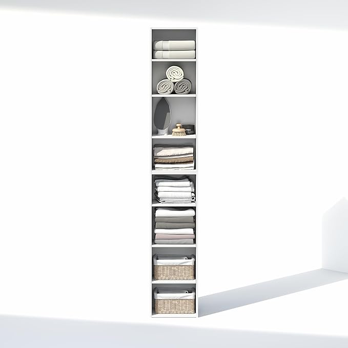 Furinno PASIR 8-Tier Closet Organizers and Storage, Open Shelf, Storage Organizer, 12-Inch Width, for Closet, Bedroom, White