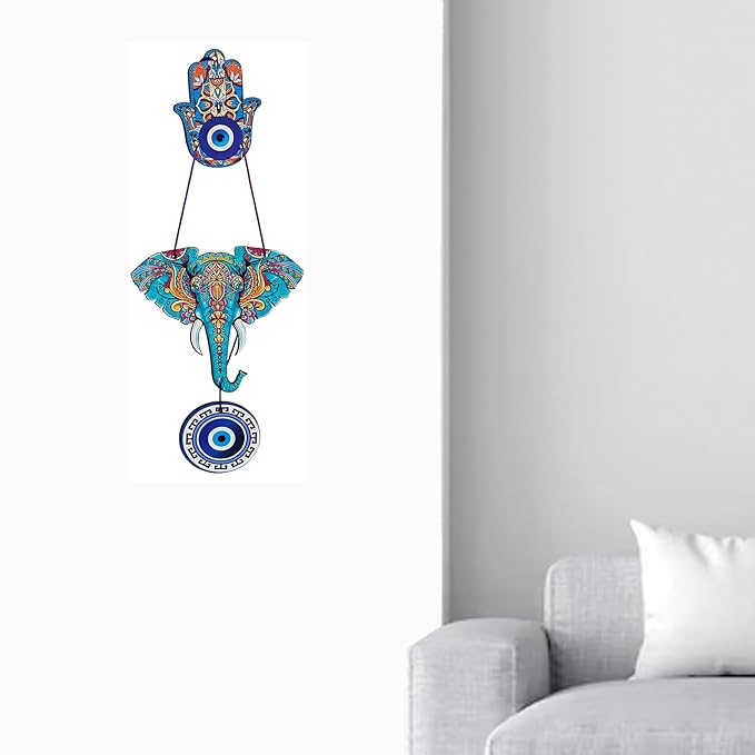 Decorative Bird Mobile Wall Hanging, Colorful Swallow Design with Flowers, Traditional Tattoo Style Art (Elephant_Hanging_D_2)