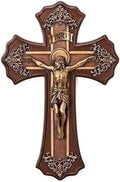 Roman 10.25 Victorian Style Oak and Antique Gold Finish Crucifix Wall Cross