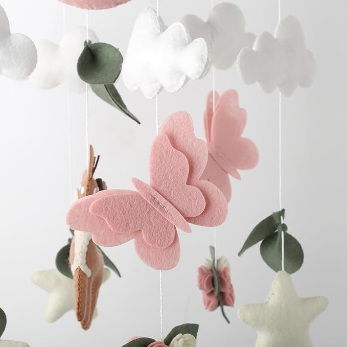 Deer Hanging Mobile Girl Room Decor Butterflies Flowers Ceiling Mobile