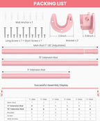 Closet Rods for Hanging Clothes, 17 to 69 Inches Stepless Adjustable Metal Closet Rod, 1.3 Inches Heavy Duty Clothes Hanging Rod for Closet Wardrobes Laundry RV, Pink